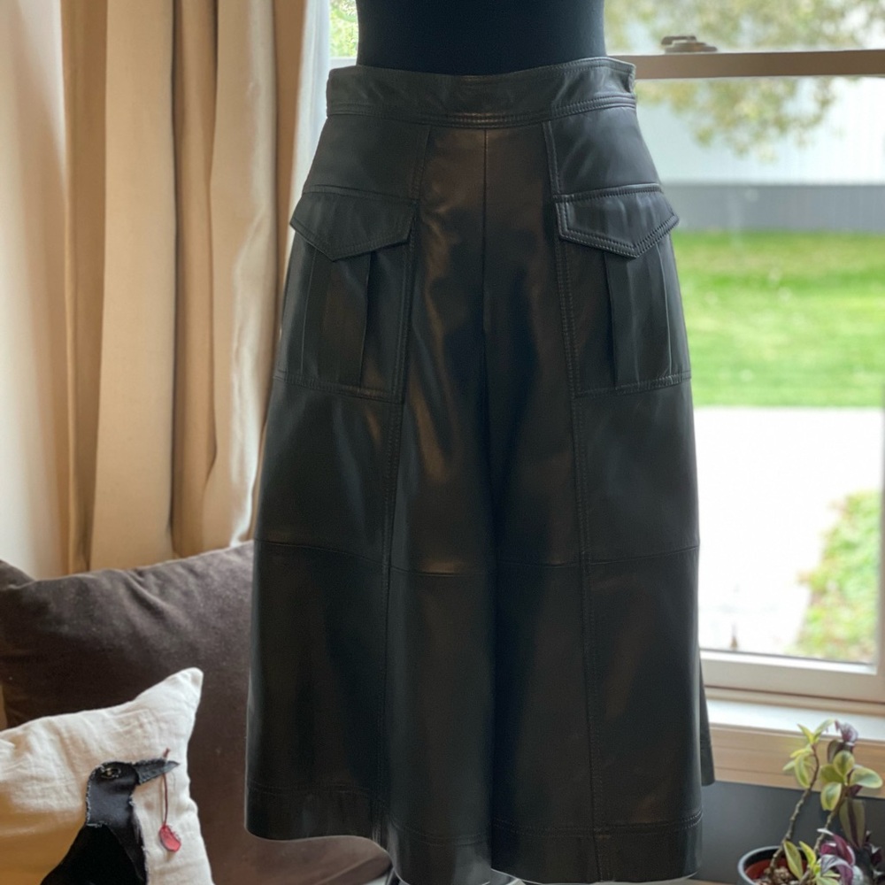 Banana Republic Heritage olive green lamb leather Midi Skirt